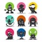 Cute cartoon avatars and icons. Black monsters set.