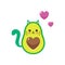 Cute cartoon avocado cat character with funny smiles in love.