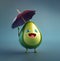 Cute Cartoon Avocado Character holding an umbrella Generative AI