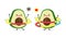 Cute cartoon avocado couple doing exercises with hula hoop. Weight loss concept, Eating healthy food and fitness, Funny fruit