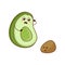 Cute cartoon avocado family, mother and child characters. Young parents, little baby. Frightened Avocad and the fallen