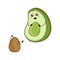 Cute cartoon avocado family, mother and child characters. Young parents, little baby, happy family. Funny faces