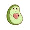 Cute cartoon avocado in love. Avocado half with heart, St. Valentine`s day greeting card. Isolated vector illustration.