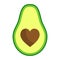 Cute cartoon avocado withh heart isolated on the white background