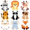 Cute cartoon baby animals. Dog, cow, lion, sheep, tiger, panda, fox, zebra, elephant
