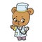 Cute cartoon baby bear dressed as a doctor with a phonendoscope color variation for coloring page on white