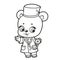 Cute cartoon baby bear dressed as a doctor with a phonendoscope outlined for coloring page on white