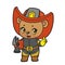 Cute cartoon baby bear dressed as a firefighter with a fire extinguisher in its paws color variation for coloring page on white