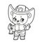 Cute cartoon baby bear dressed as a firefighter with a fire extinguisher in its paws outlined for coloring page on white