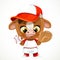 Cute cartoon baby calf in baseball uniform with ball and glove