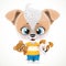 Cute cartoon baby dog with soft toys in hands