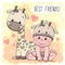 Cute Cartoon Baby and giraffe