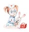 Cute cartoon baby girl nurse and a patient bunny. Little doctor. pediatrics kids girl. pills, ambulance, mask, bacteria