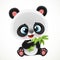Cute cartoon baby panda bear eating bamboo