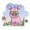 Cute cartoon baby pig in a cool rainbow glasses