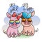 Cute cartoon baby pigs in a cool rainbow glasses