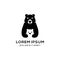 Cute cartoon of bear mom and baby bear in black and white logo icon vector illustration