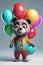 Cute Cartoon Bear With Very Big Eyes Holding Gel Colored Balloons. Generative AI