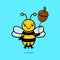 Cute cartoon bee floating with acorn balloon