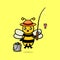 Cute cartoon bee ready to fishing