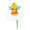 Cute cartoon bee sitting on a camomile with a honey pot. Children s illustration. Isolated on a white background