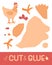 Cute cartoon beige chicken with a red crest and orange legs. Side view of a hen. Education paper game for children. Use