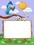 Cute Cartoon bird blank placard wooden banner outdoor