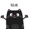 Cute cartoon black cat with open arms asked to hugs. Cute kitten character. Baby card or poster. Best for t-shirt design and kids