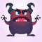 Cute cartoon black horned monster. Vector illustration