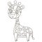 Cute cartoon black and white baby giraffe. Single outline African animal for printing on children`s clothing, coloring book, logo.