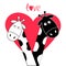 Cute cartoon black white giraffe boy and girl Big heart. Camelopard couple on date. Funny character set. Long neck. . Happy family