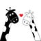 Cute cartoon black white giraffe boy and girl heart. Camelopard couple on date. Funny character set. Long neck. . Happy family. Lo