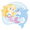 Cute cartoon blonde haired mermaid with a dolphin vector illustration