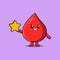 Cute cartoon blood drop holding big golden star