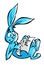 Cute cartoon blue rabbit lies and writes a list. List of gifts for Christmas and New Year
