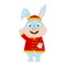 Cute cartoon blue rabbit in national chinese welcome