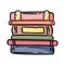 Cute cartoon books doodle image. Book shop logo. Media highlights graphic symbol