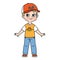 Cute cartoon boy in cap with visor, t-shirt and jeans color variation for coloring on a white