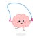 Cute cartoon brain character playing jumping rope