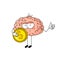 Cute cartoon brain with gold coin on white background. Funny vector illustration. Concept of idea,  intellect, human mind. Heath b