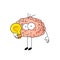 Cute cartoon brain with light bulb on white background. Funny vector illustration. Concept of idea,  intellect, human mind.