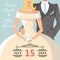 Cute cartoon bride and groom.Retro Wedding invitation