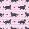 Cute cartoon British shorthair cat with pink bow seamless vector pattern. Pedigree kitty breed domestic kitty background