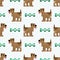 Cute cartoon brown 8bit dog with text seamless vector pattern. Kawaii pixel art beagle pet. Domestic pet puppy video