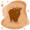Cute Cartoon Bull high land cow is standing on the ground on pink and brown background