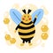Cute cartoon bumblebee. Hand drawn style. Yellow background with honeycomb. Kids illustration