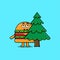 Cute cartoon Burger character hiding tree