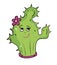 Cute cartoon cactus with smile face. Bitmap illustration. Greeting cards, invitations