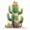 Cute cartoon cactuses with funny faces. Watercolor illustration