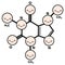 Cute cartoon caffeine molecule structure illustration